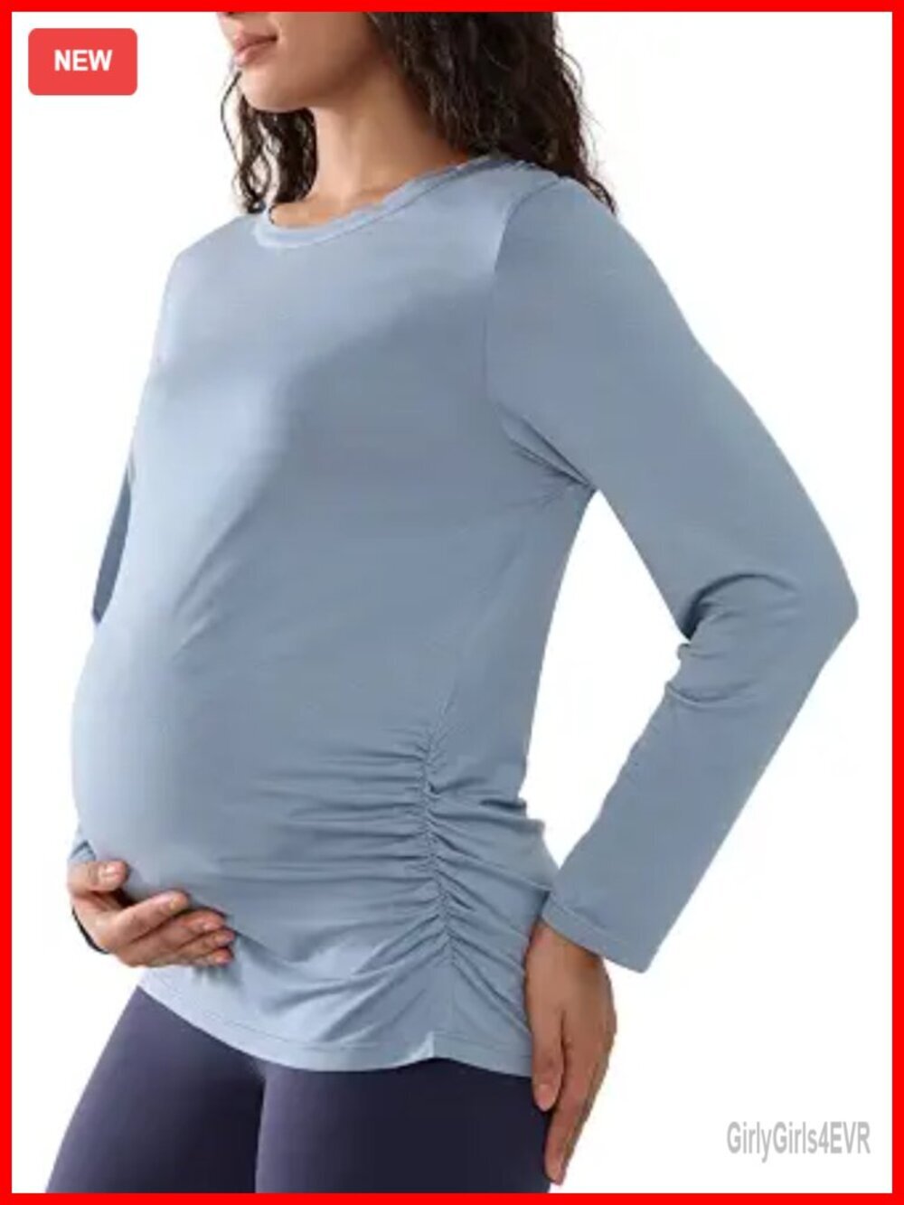 Maternity Pajama Top Long Sleeve Sleep Shirt Ruched Side Breastfeeding Bamboo